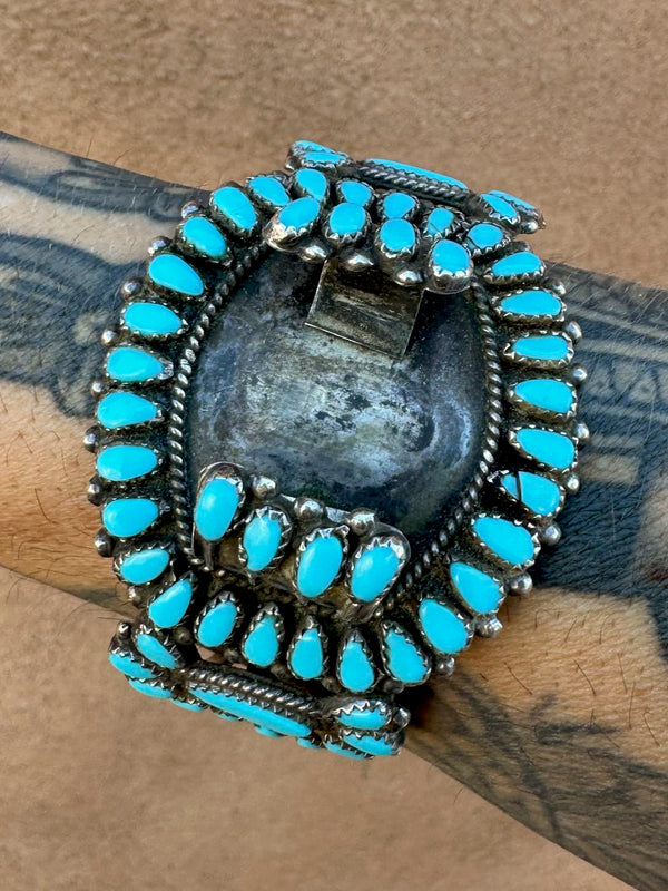 Zuni Sleeping Beauty Needlepoint Cuff - Sterling Silver