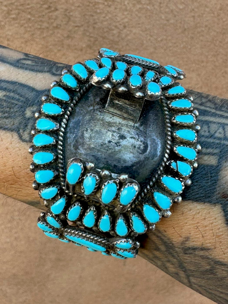 Zuni Sleeping Beauty Needlepoint Cuff - Sterling Silver
