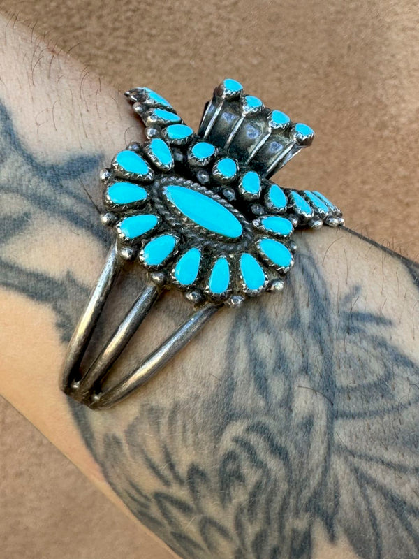 Zuni Sleeping Beauty Needlepoint Cuff - Sterling Silver