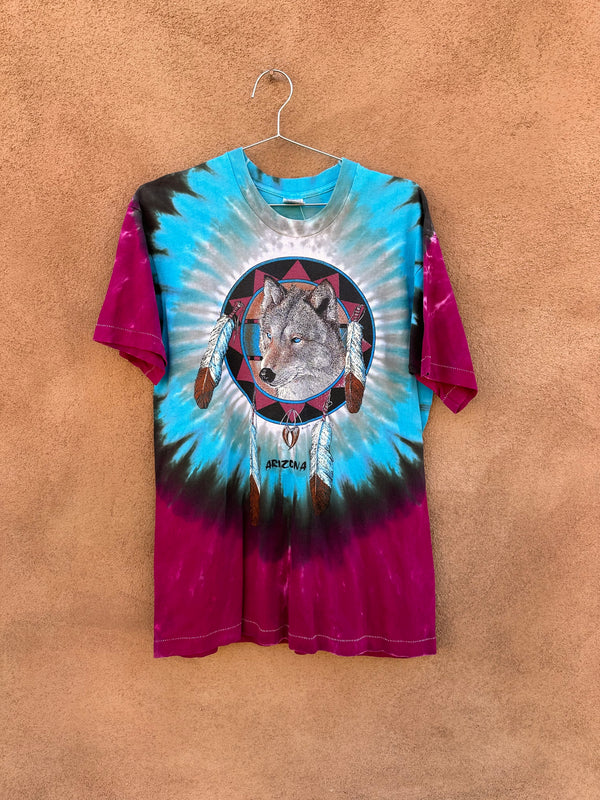 Tie Dye Arizona Wolf with Dreamcatcher T-shirt