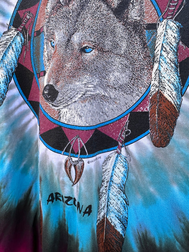 Tie Dye Arizona Wolf with Dreamcatcher T-shirt