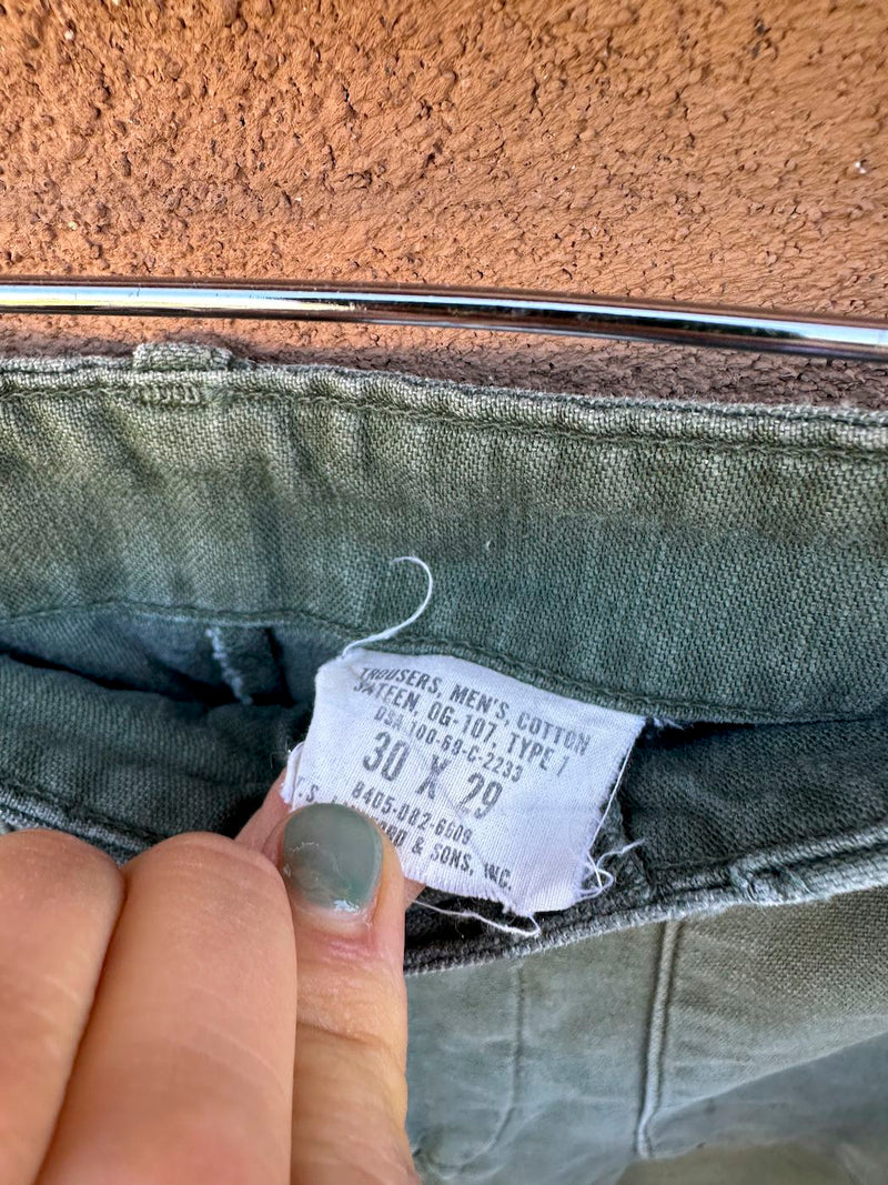 Drab Green Military Issue Cotton Trousers Vietnam Era, Cotton Sateen