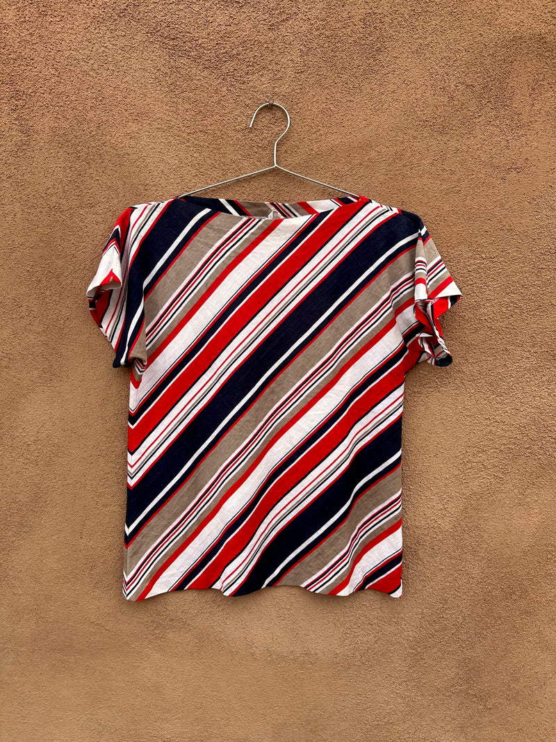 1970's You & I Striped Wide Neck Blouse