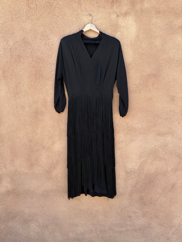 50's Black Fringe Flapper Style Dress