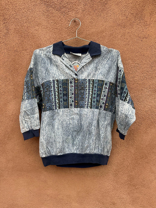 California Connection Inc. Acid Wash Style 3/4 Sleeve Blouse