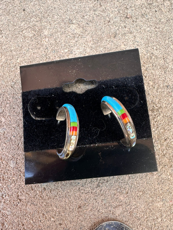Turquoise, Coral and Abalone Sterling Silver Earrings