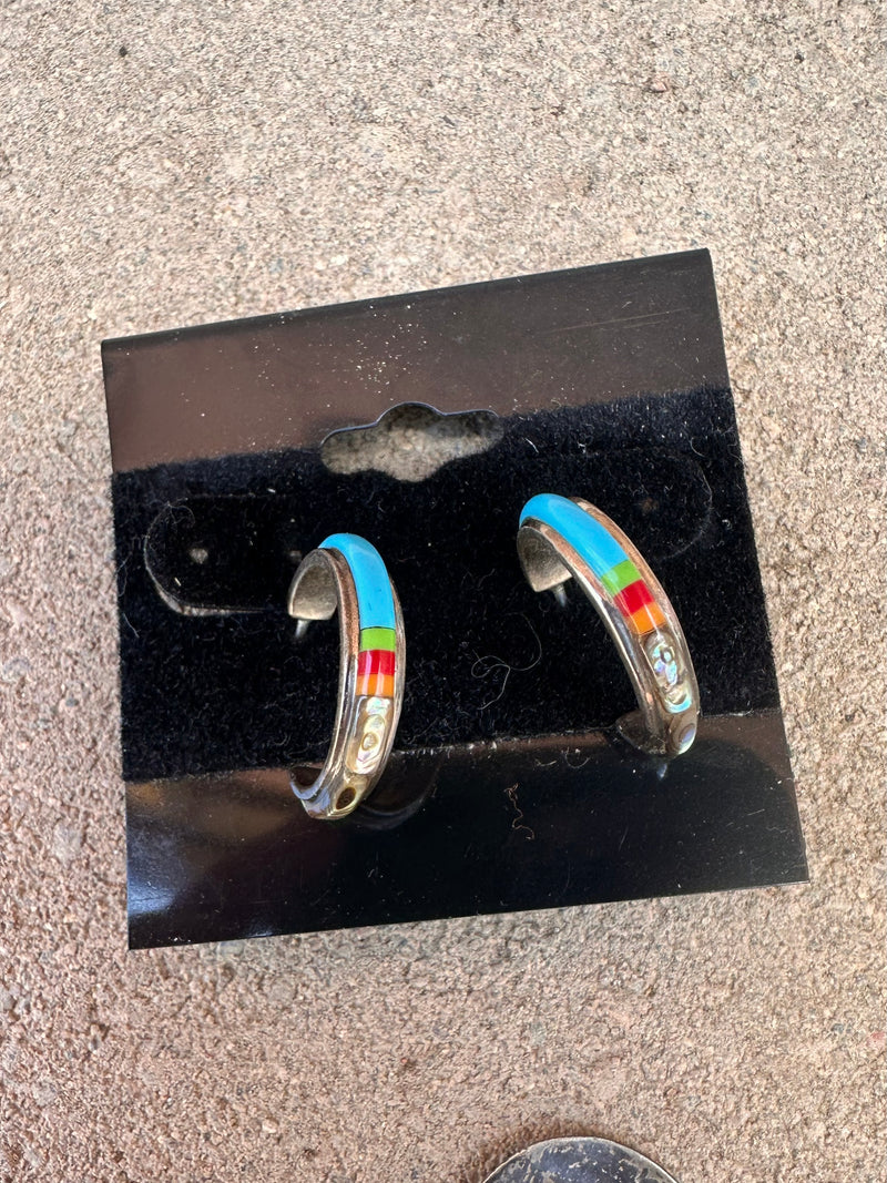 Turquoise, Coral and Abalone Sterling Silver Earrings