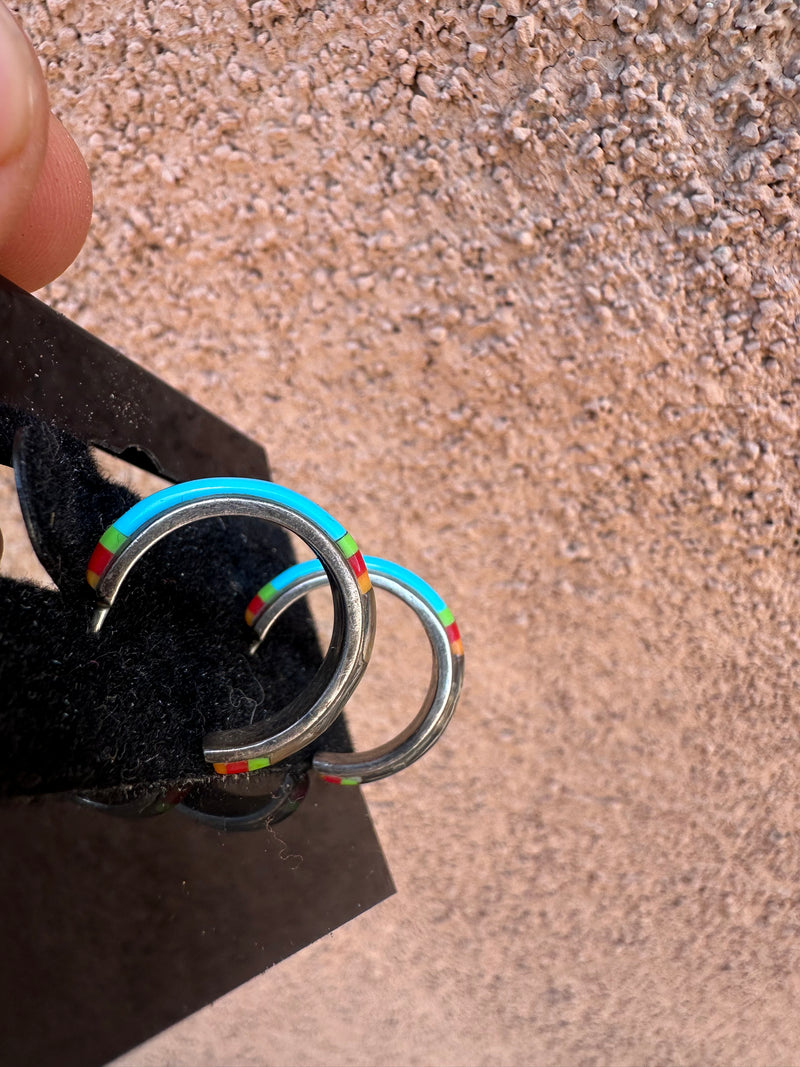 Turquoise, Coral and Abalone Sterling Silver Earrings