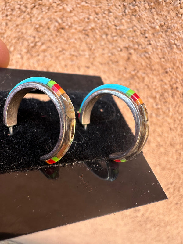 Turquoise, Coral and Abalone Sterling Silver Earrings