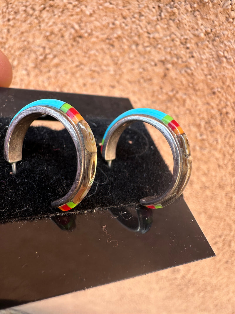 Turquoise, Coral and Abalone Sterling Silver Earrings