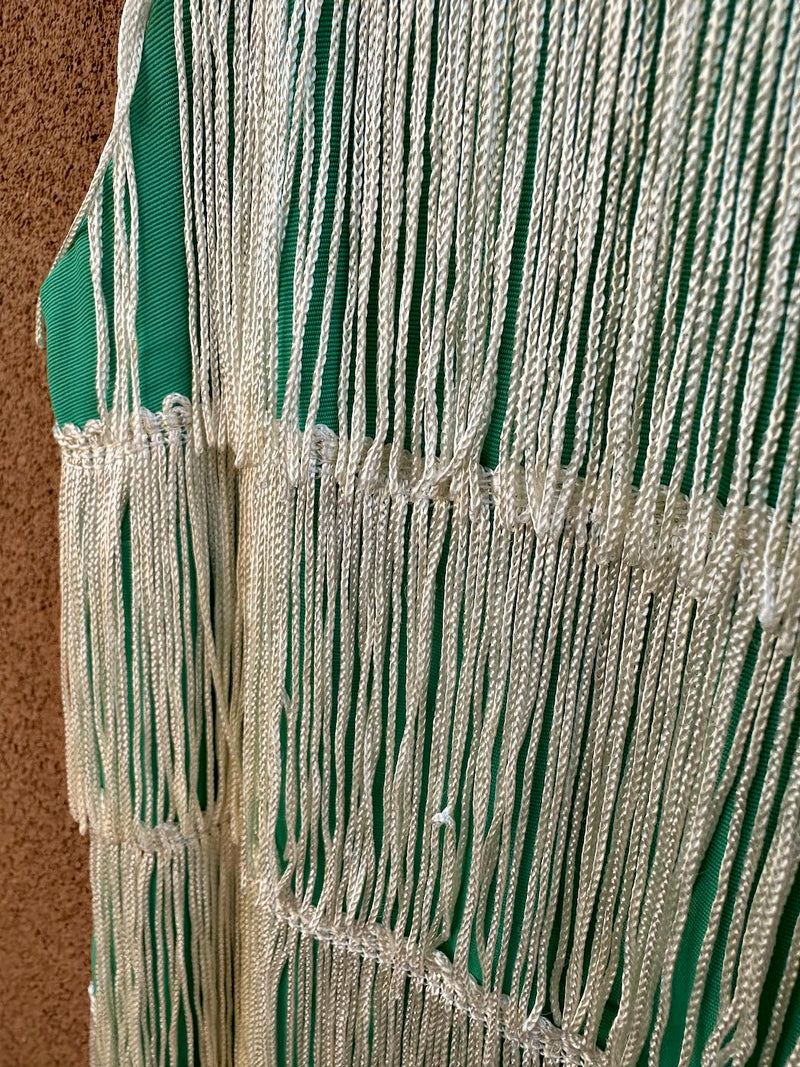 Seafoam Green Fringed 1950's Mini Flapper Gabardine Dress with Head/Neck Band