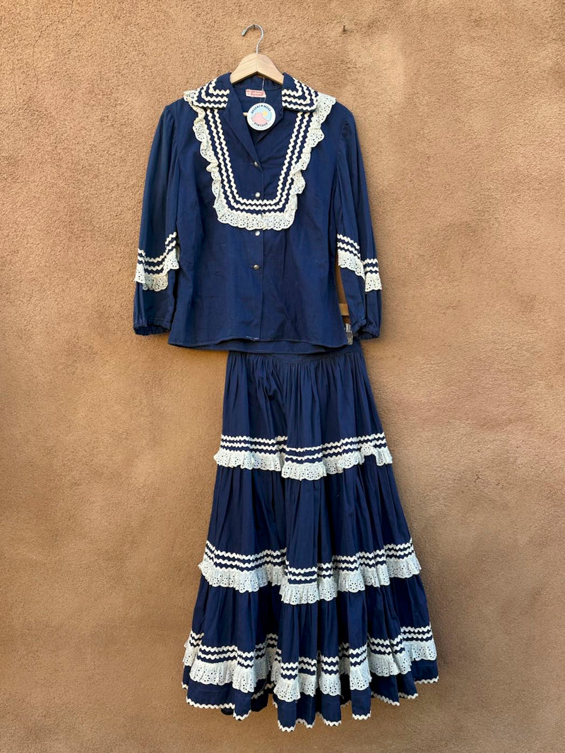 Blue and White Fiesta Dress, Made in Old Santa Fe by Ganscraft - as is