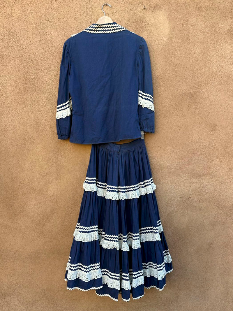 Blue and White Fiesta Dress, Made in Old Santa Fe by Ganscraft - as is