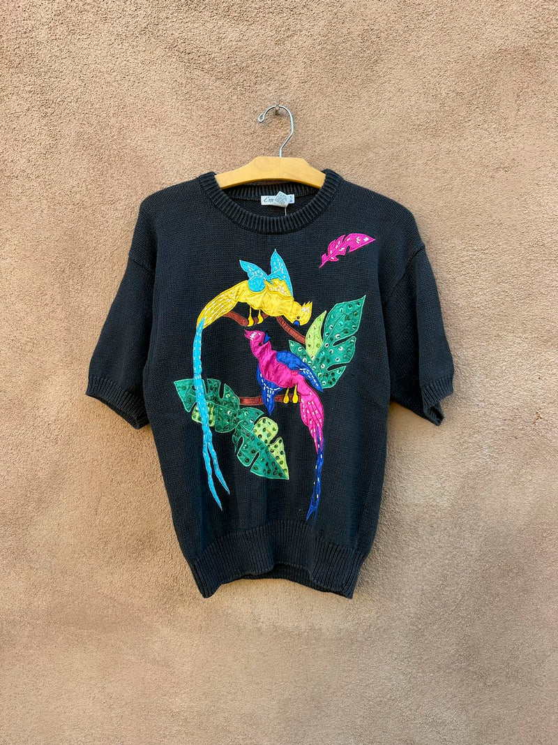 Fun Exotic Bird Applique Sweater Medium - as is