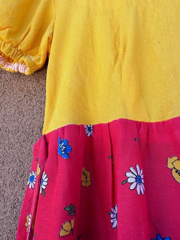 1960's Yellow with Red Floral Belted Dress