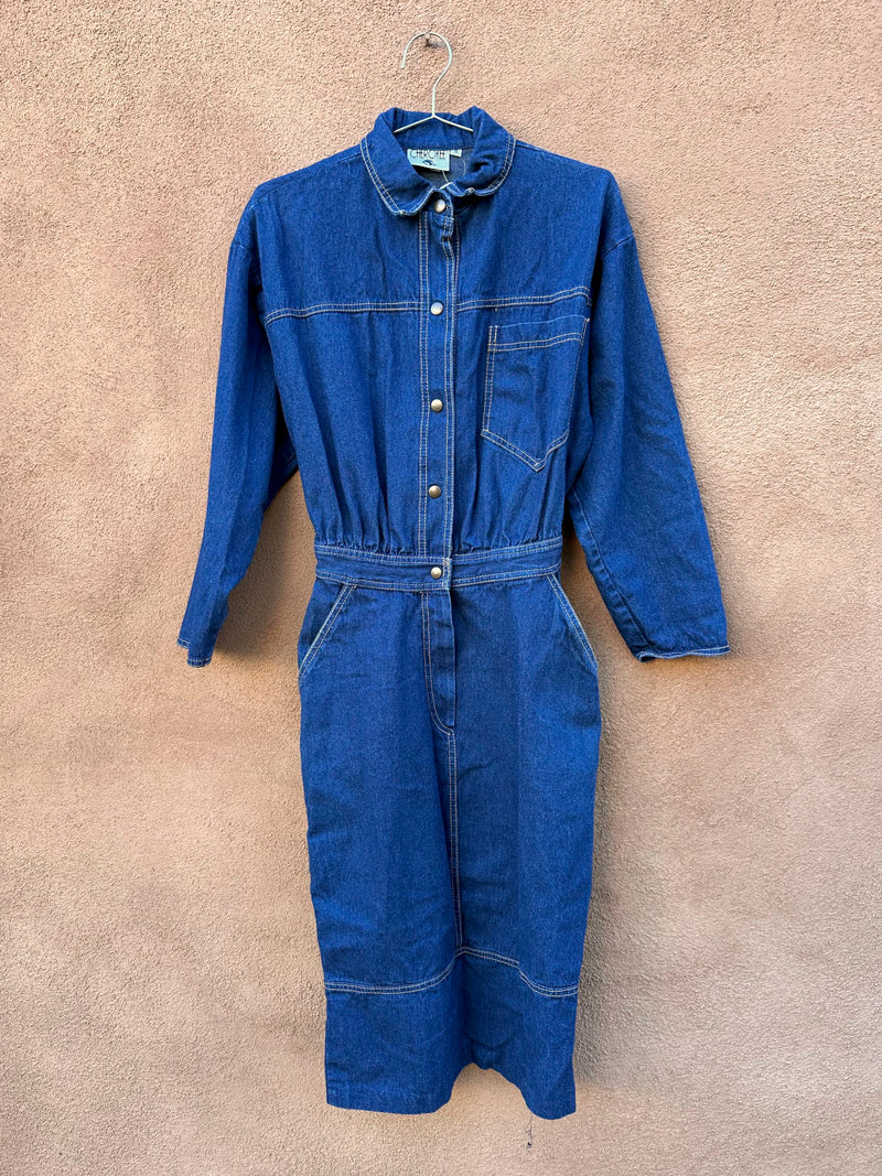 cherokee denim dress Cherokee Women's Large Denim Dress Mini Vintage Sleeveless Floral Embroidered