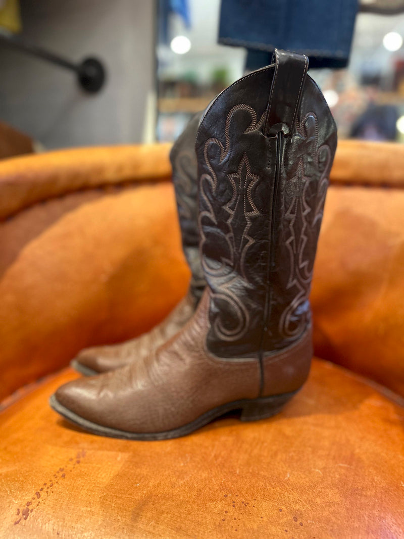 Larry Mahan Two Tone Brown Boots, Men's 8D/Women't 10W