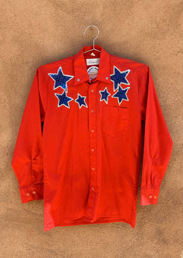 Red Glitter Boots & Stars Shirt - as is
