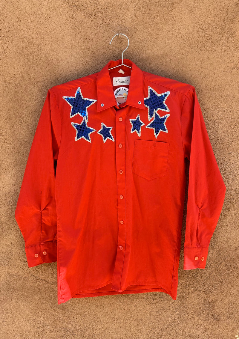 Red Glitter Boots & Stars Shirt - as is