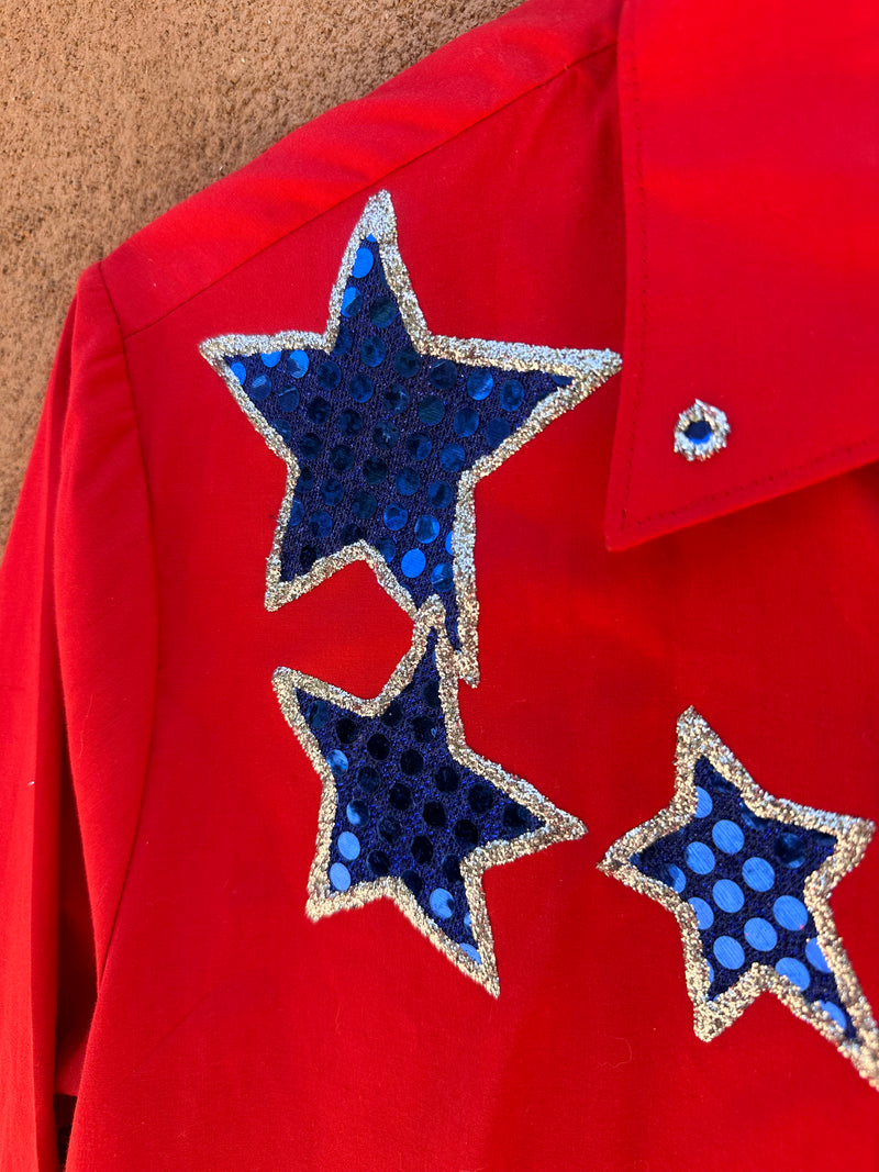 Red Glitter Boots & Stars Shirt - as is