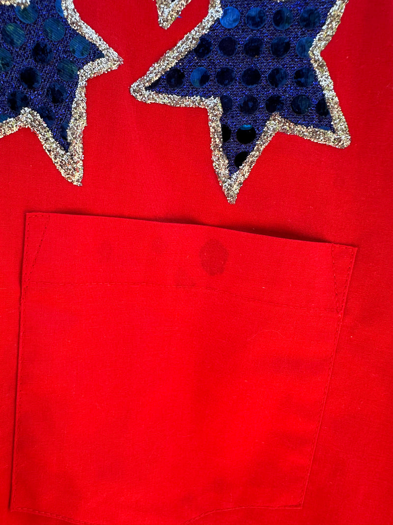 Red Glitter Boots & Stars Shirt - as is