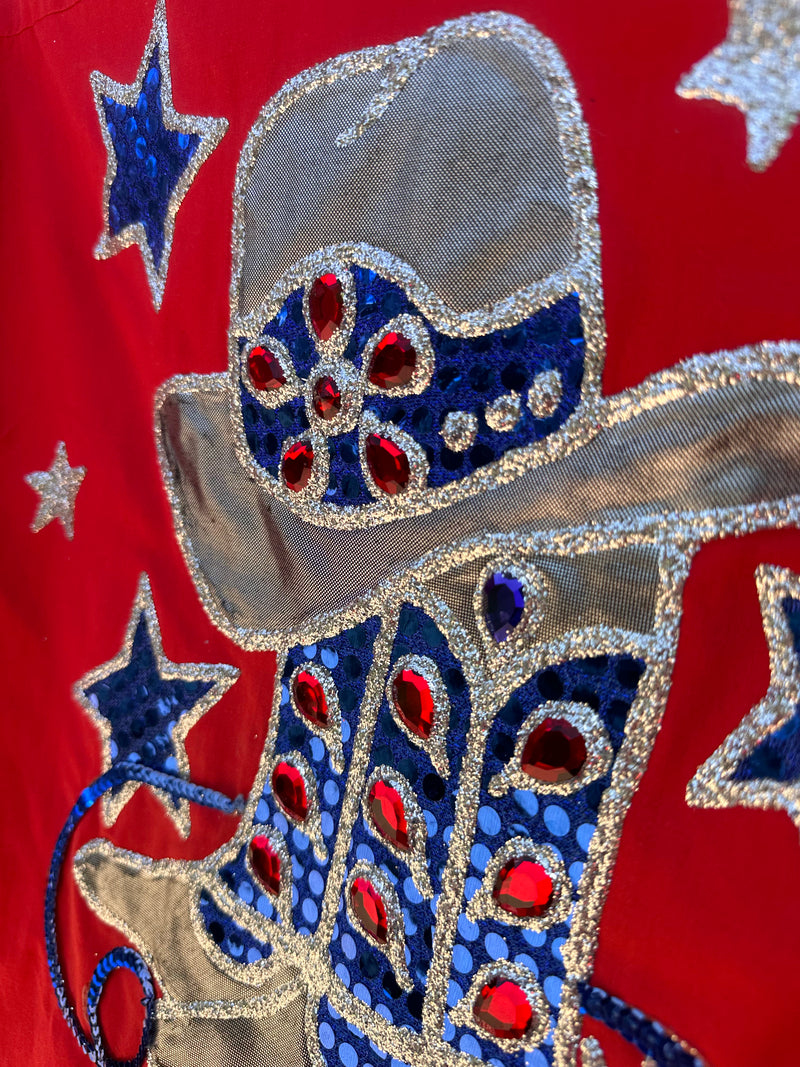 Red Glitter Boots & Stars Shirt - as is
