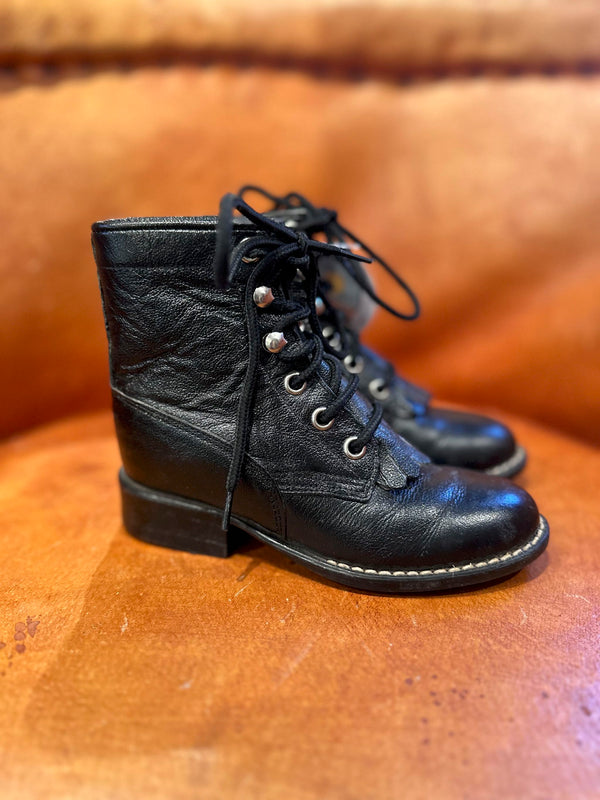 Super Cute Old West Kid's Black Leather Packer Boots, 10