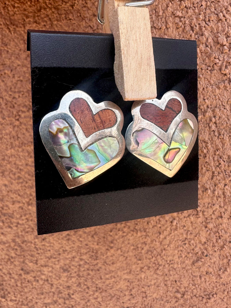 Tiger's Eye, Abalone, Sterling Silver Hearts Earrings