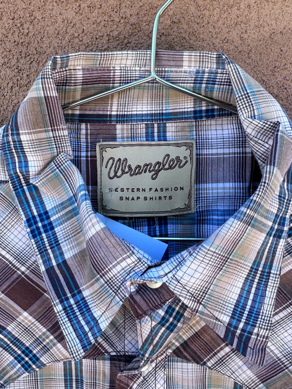 Wrangler Blue/Brown Plaid Pearl Snap Shirt