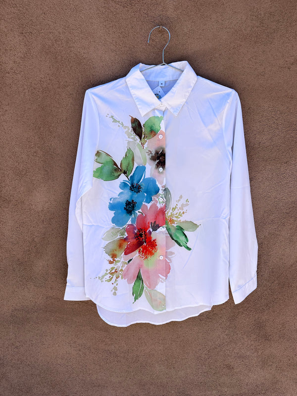 Long Sleeve Satin Floral Blouse