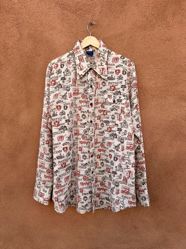 1970's Sears Jeans Joint All Around Print Antiques Shirt