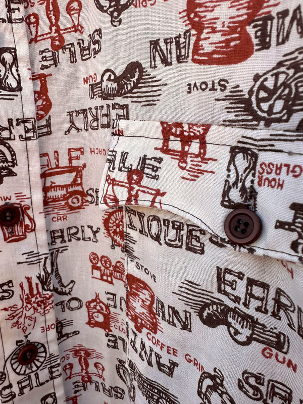1970's Sears Jeans Joint All Around Print Antiques Shirt