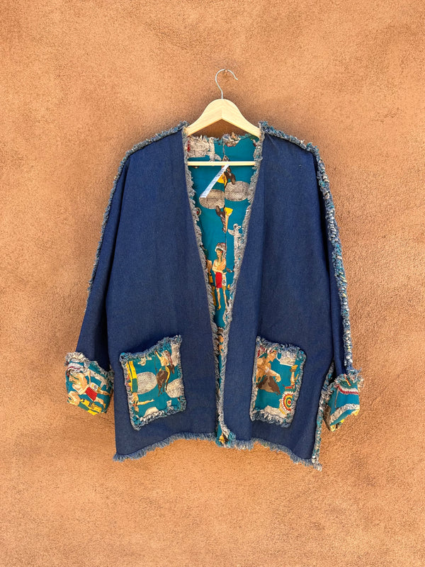 Reversible Denim and Native American Jacket with Fringe