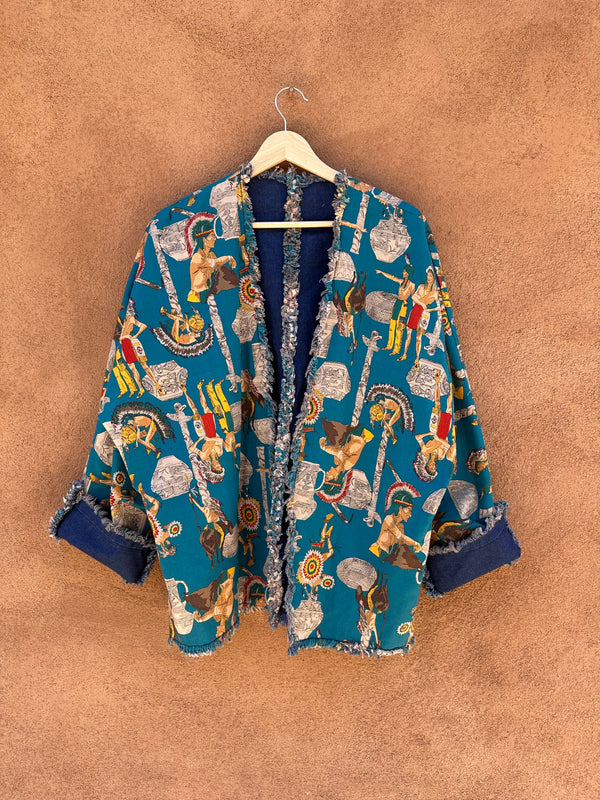 Reversible Denim and Native American Jacket with Fringe
