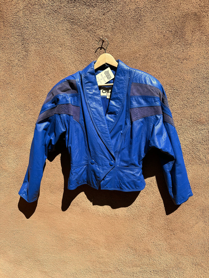 Cropped Blue Leather Jacket by CHIA