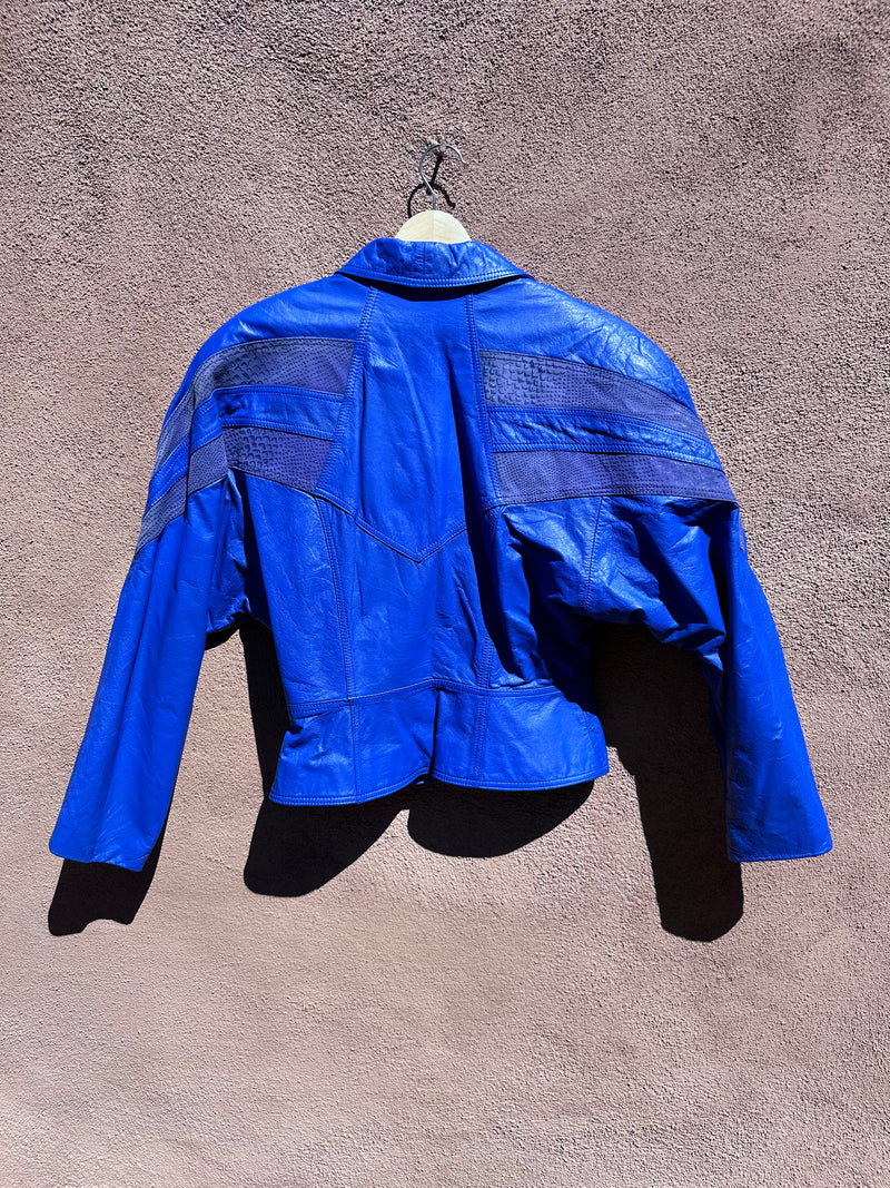Cropped Blue Leather Jacket by CHIA