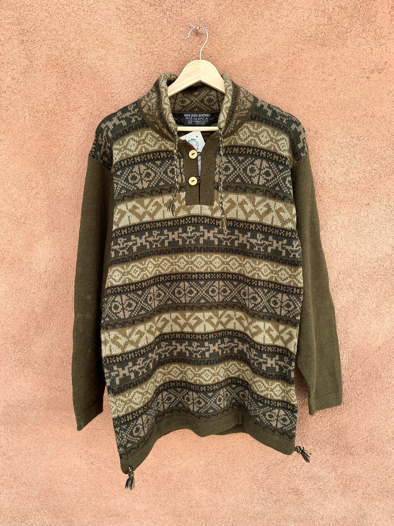 Green Alpaca Wool Sweater with Wood Buttons