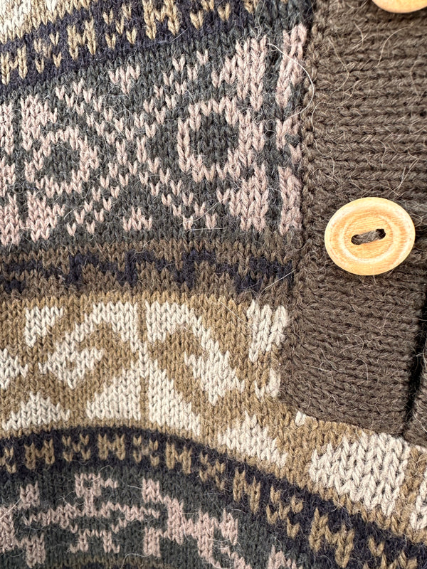 Green Alpaca Wool Sweater with Wood Buttons