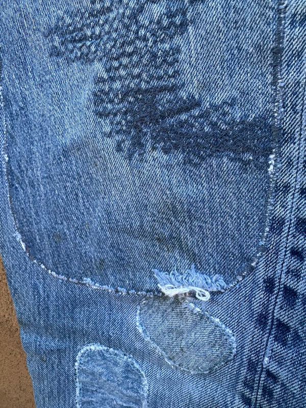 1950's Levi's Redline Big E Distressed and Patched Jeans, Fits 32 x 28