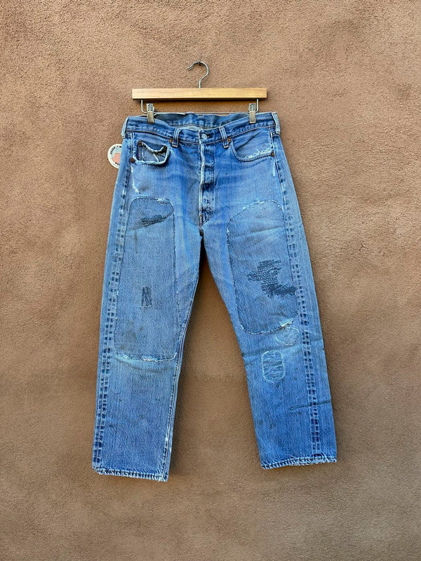 1950's Levi's Redline Big E Distressed and Patched Jeans, Fits 32 x 28