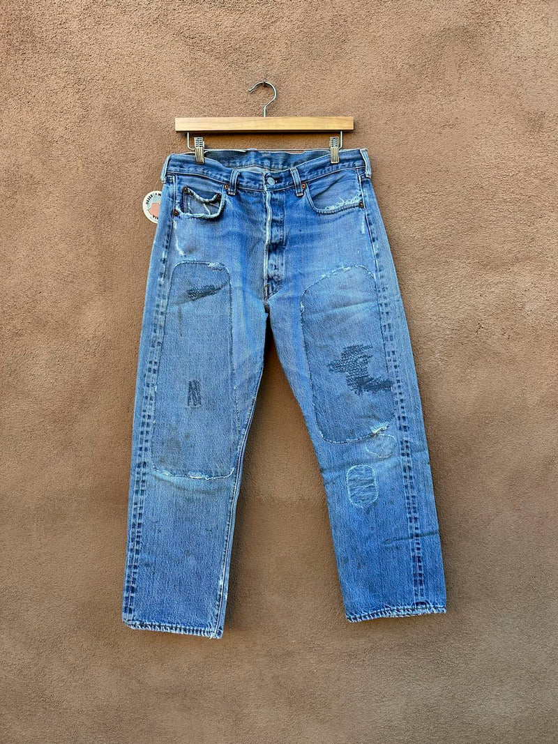 1950's Levi's Redline Big E Distressed and Patched Jeans, Fits 32 x 28