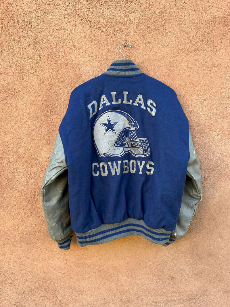 Wool Blend Dallas Cowboy Letterman Jacket with Leather Sleeves