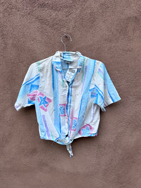 Seashell & Coral Waist-Tie Blouse by Cotton Connection - Cropped