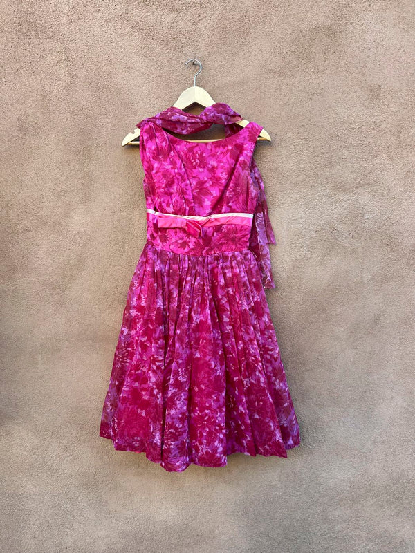 1960's Floral Fuchsia Dinner Party Dress with Bow