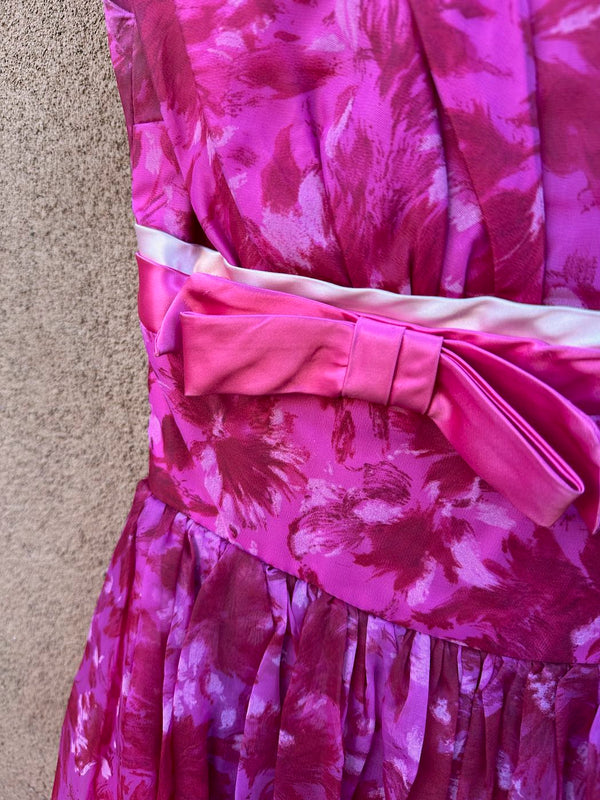 1960's Floral Fuchsia Dinner Party Dress with Bow