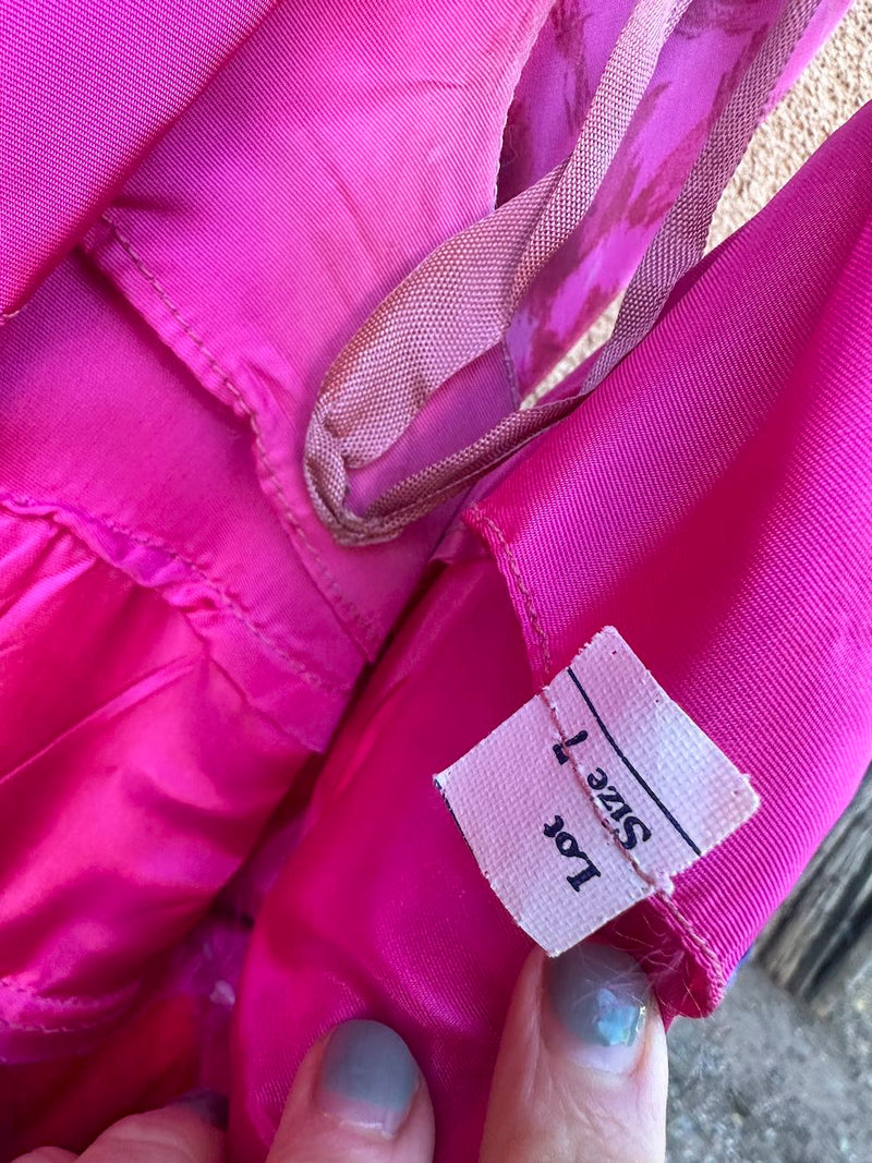 1960's Floral Fuchsia Dinner Party Dress with Bow