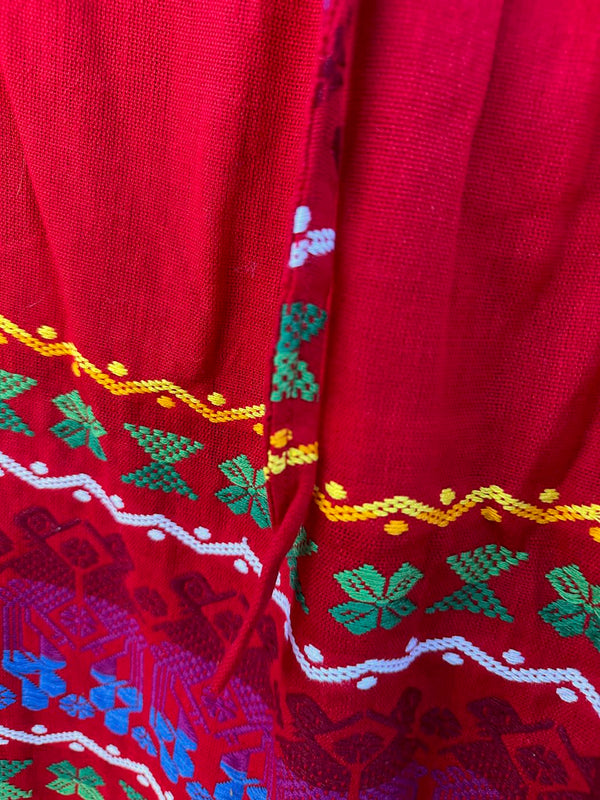 Red Cotton Embroidered Guatemala Skirt