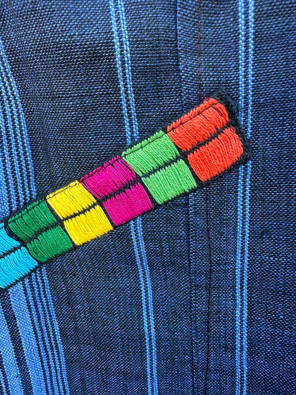 Blue Cotton Guatemala Wrap Skirt with Embroidery