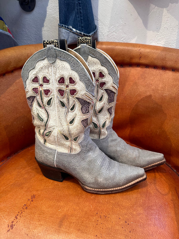 "Cracked" Leather Justin Butterfly Boots - 8B