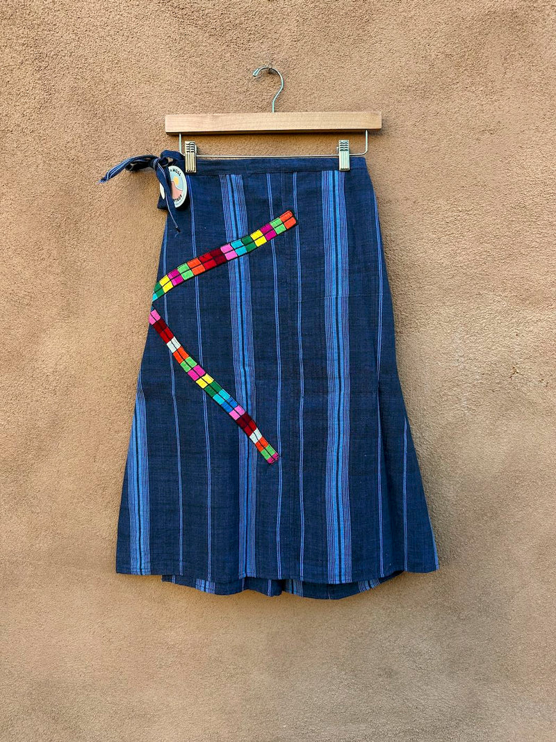 Blue Cotton Guatemala Wrap Skirt with Embroidery